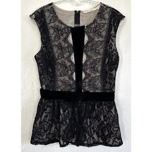 Mi Ami Lace Cami Top Black Velvet Bow Womens Small